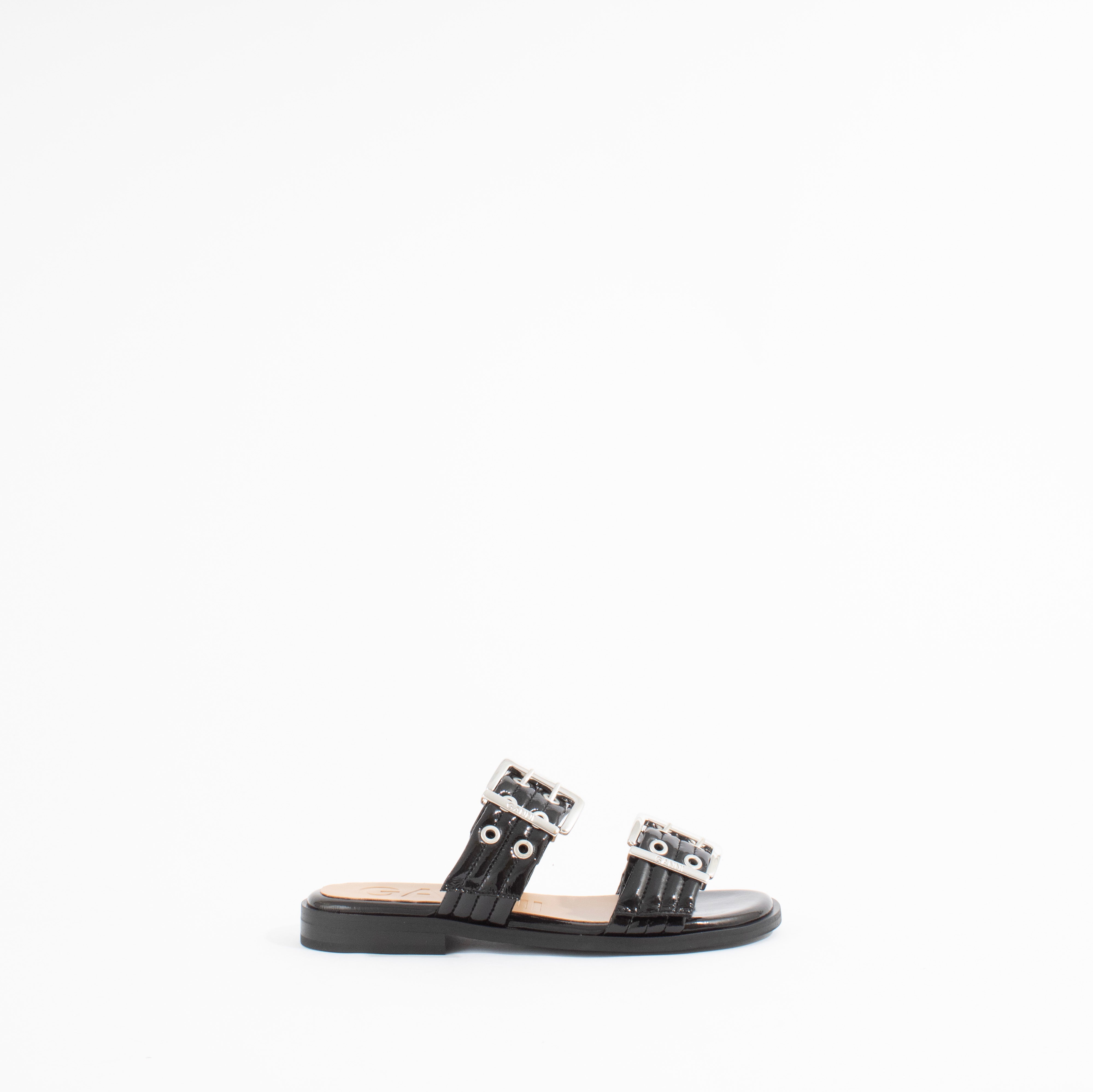 FEMININE BUCKLE TWO STRAP SANDAL | BLACK