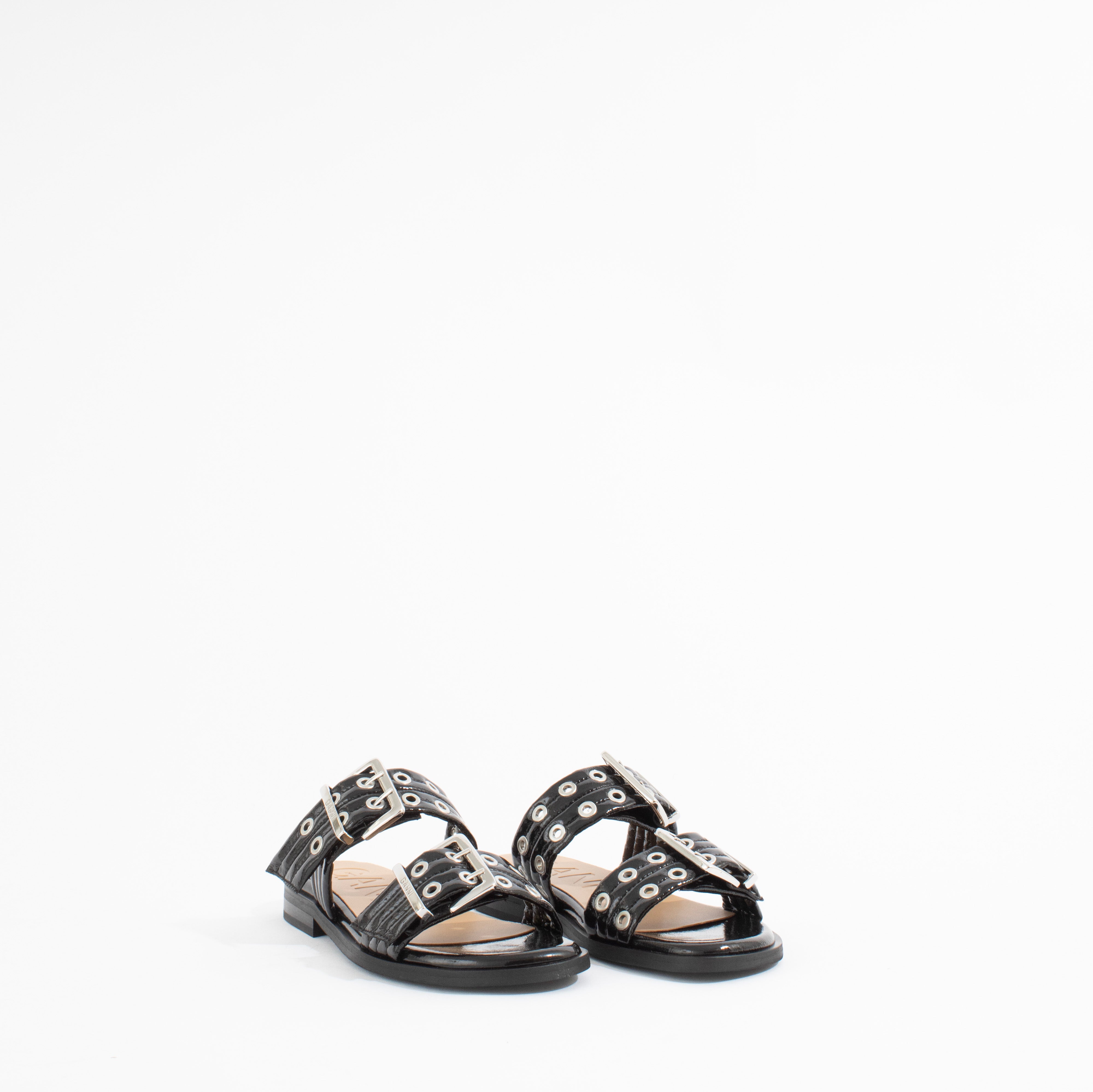 FEMININE BUCKLE TWO STRAP SANDAL | BLACK