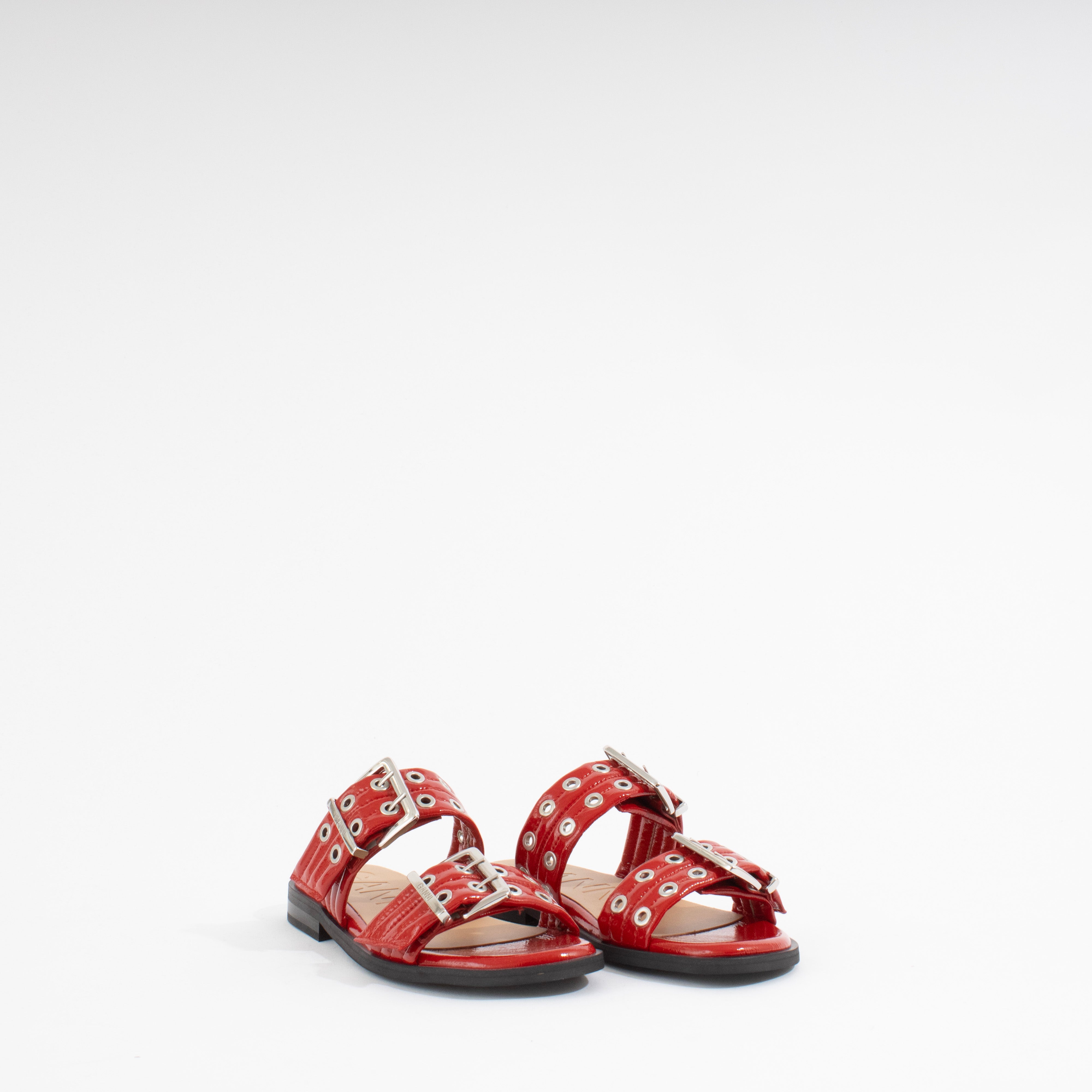 FEMININE BUCKLE TWO STRAP SANDAL | RACING RED