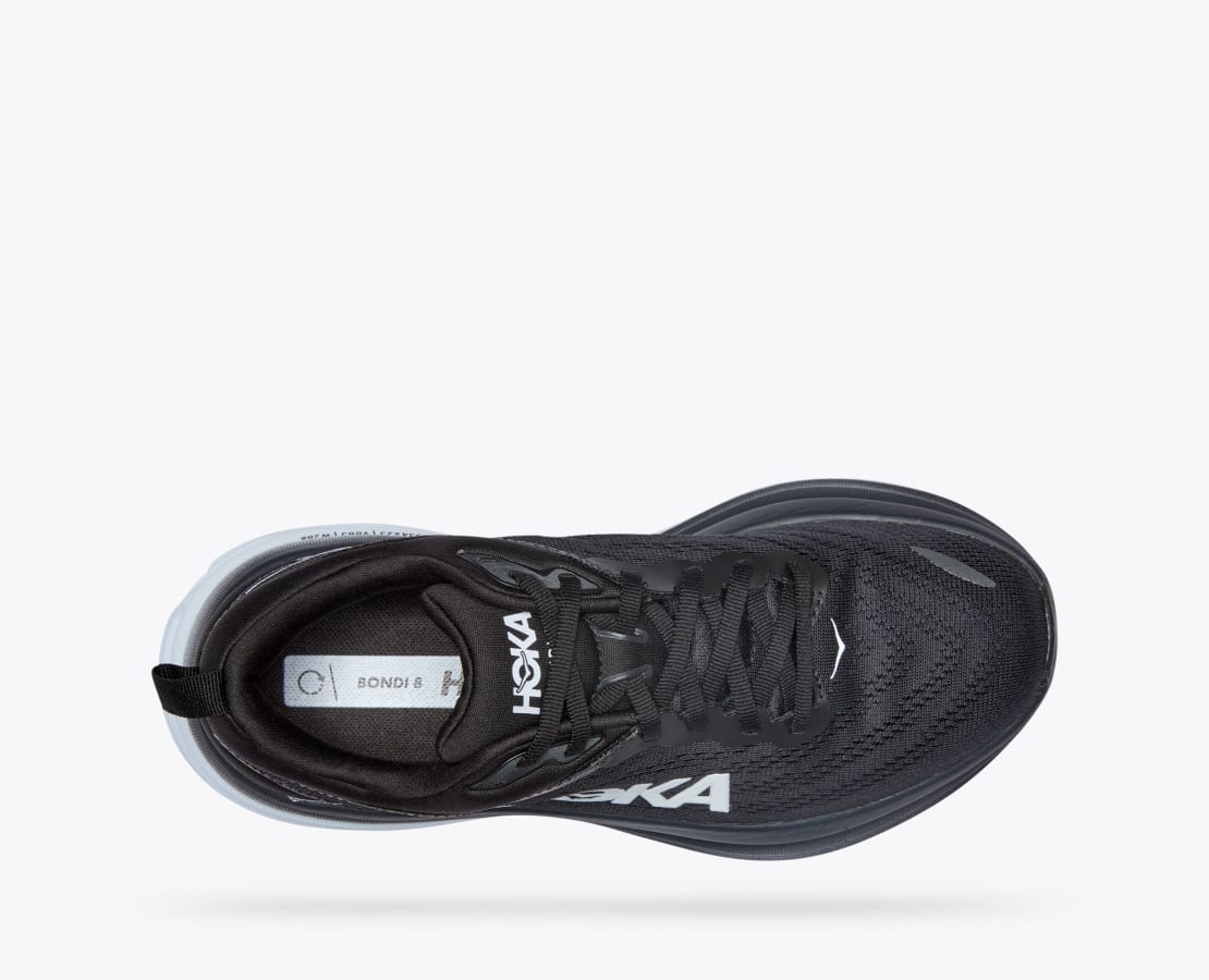 HOKA WOMENS BONDI 8 - BLACK / WHITE