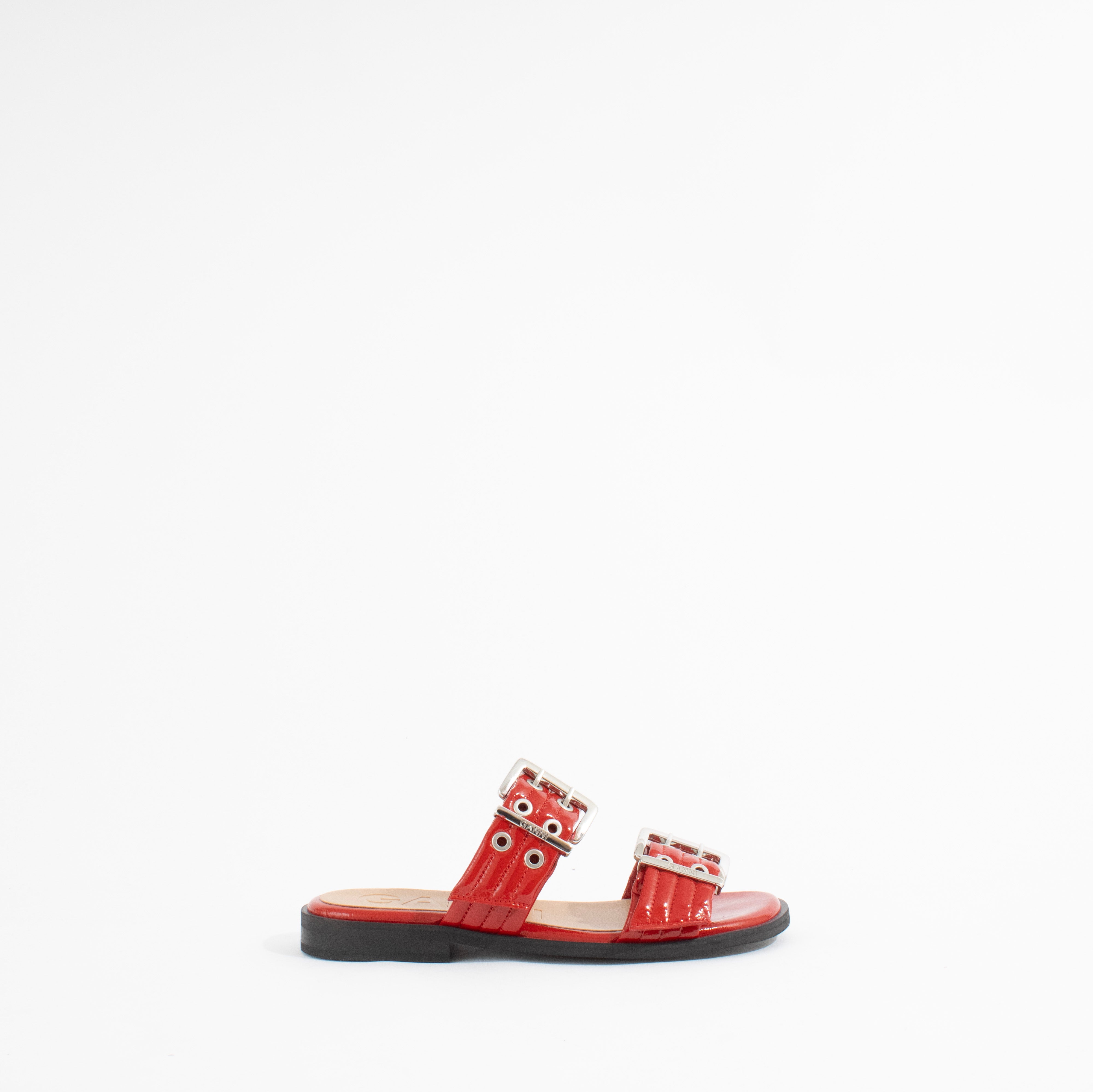 FEMININE BUCKLE TWO STRAP SANDAL | RACING RED