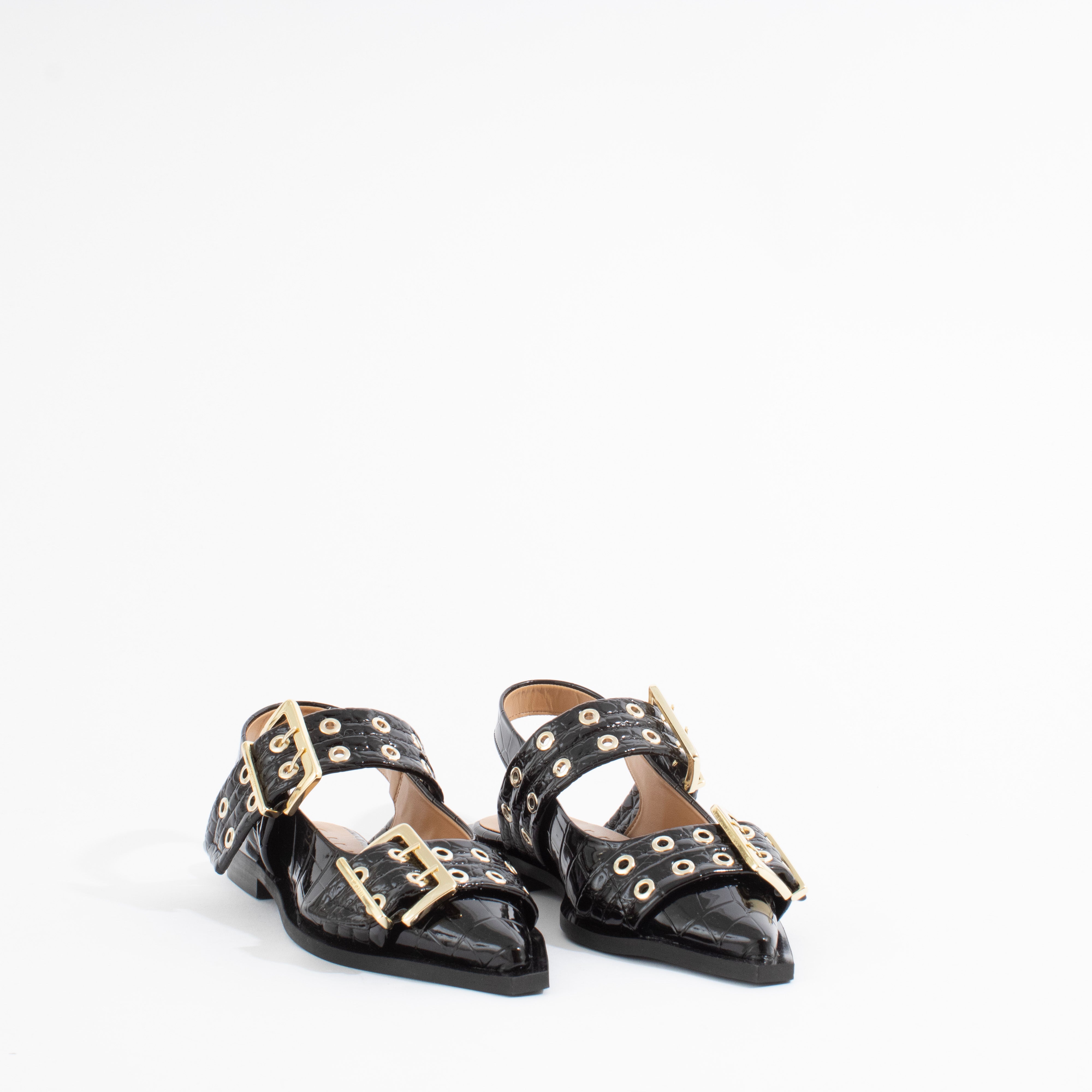 FEMININE BUCKLE BALLERINA | BLACK CROCO