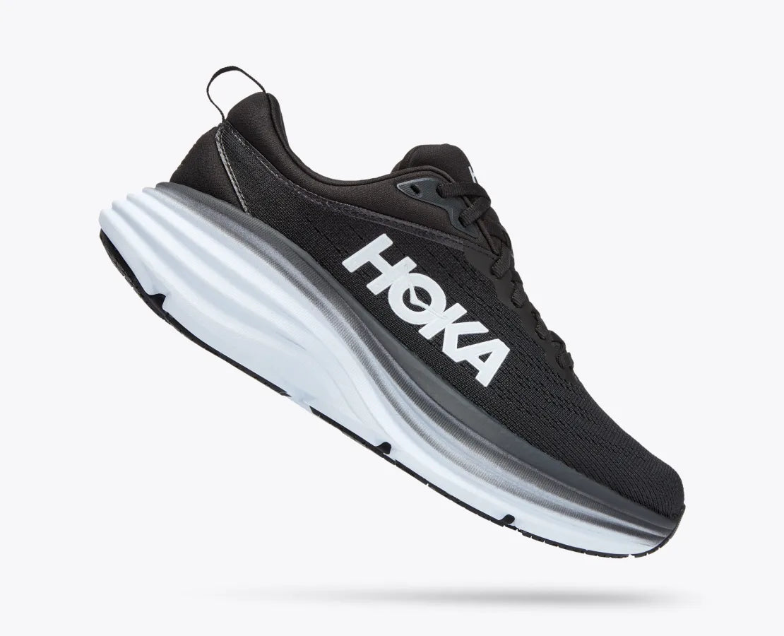 HOKA WOMENS BONDI 8 - BLACK / WHITE