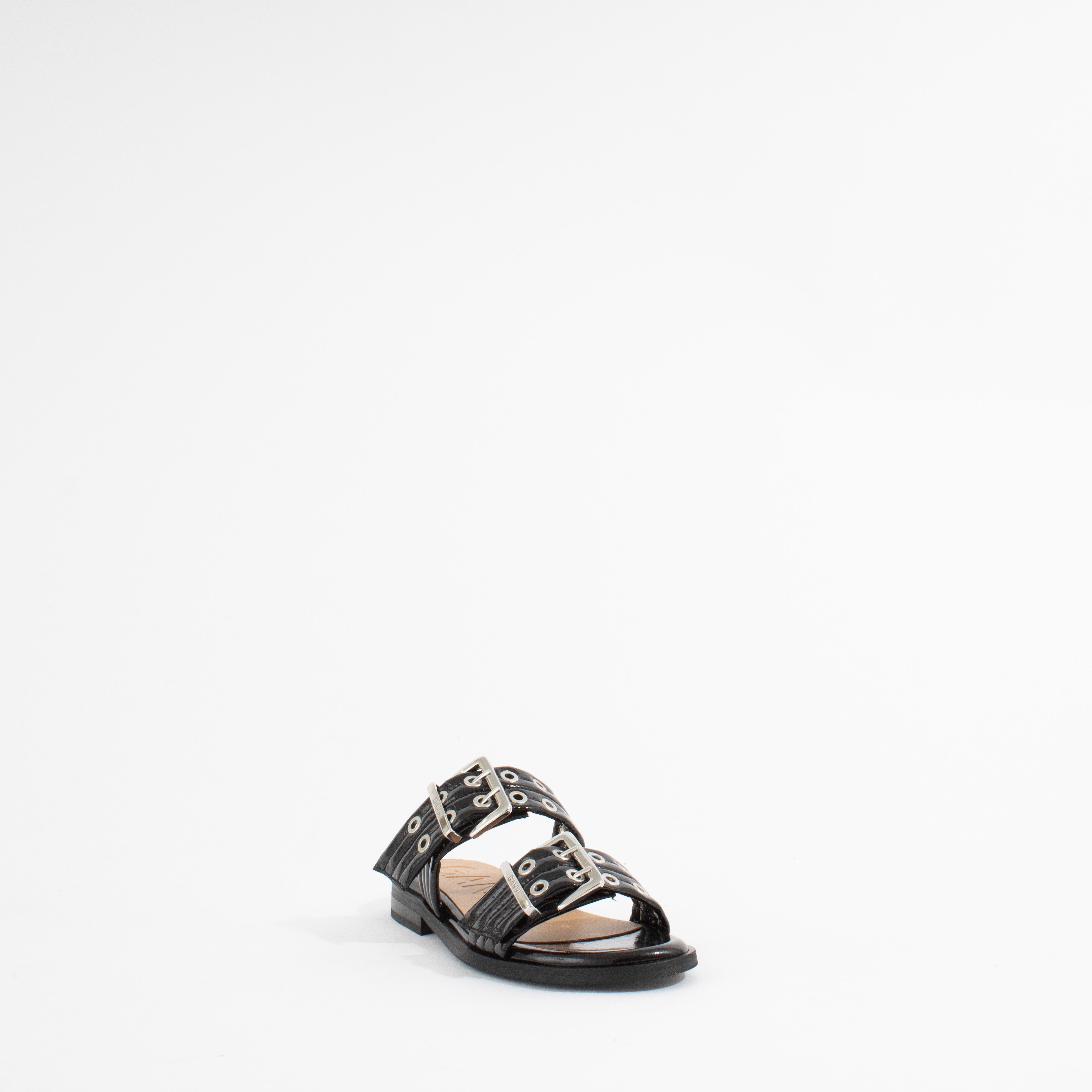 FEMININE BUCKLE TWO STRAP SANDAL | BLACK