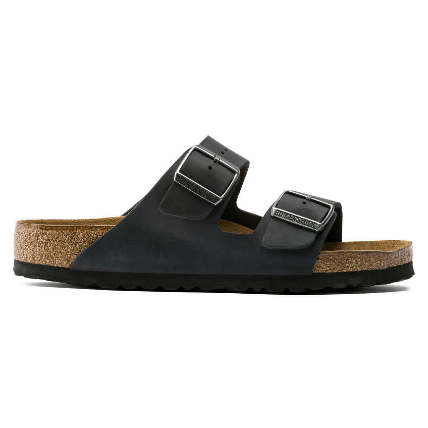 BIRKENSTOCK ARIZONA SOFT FOOTBED SANDAL - BLACK OILED LEATHER