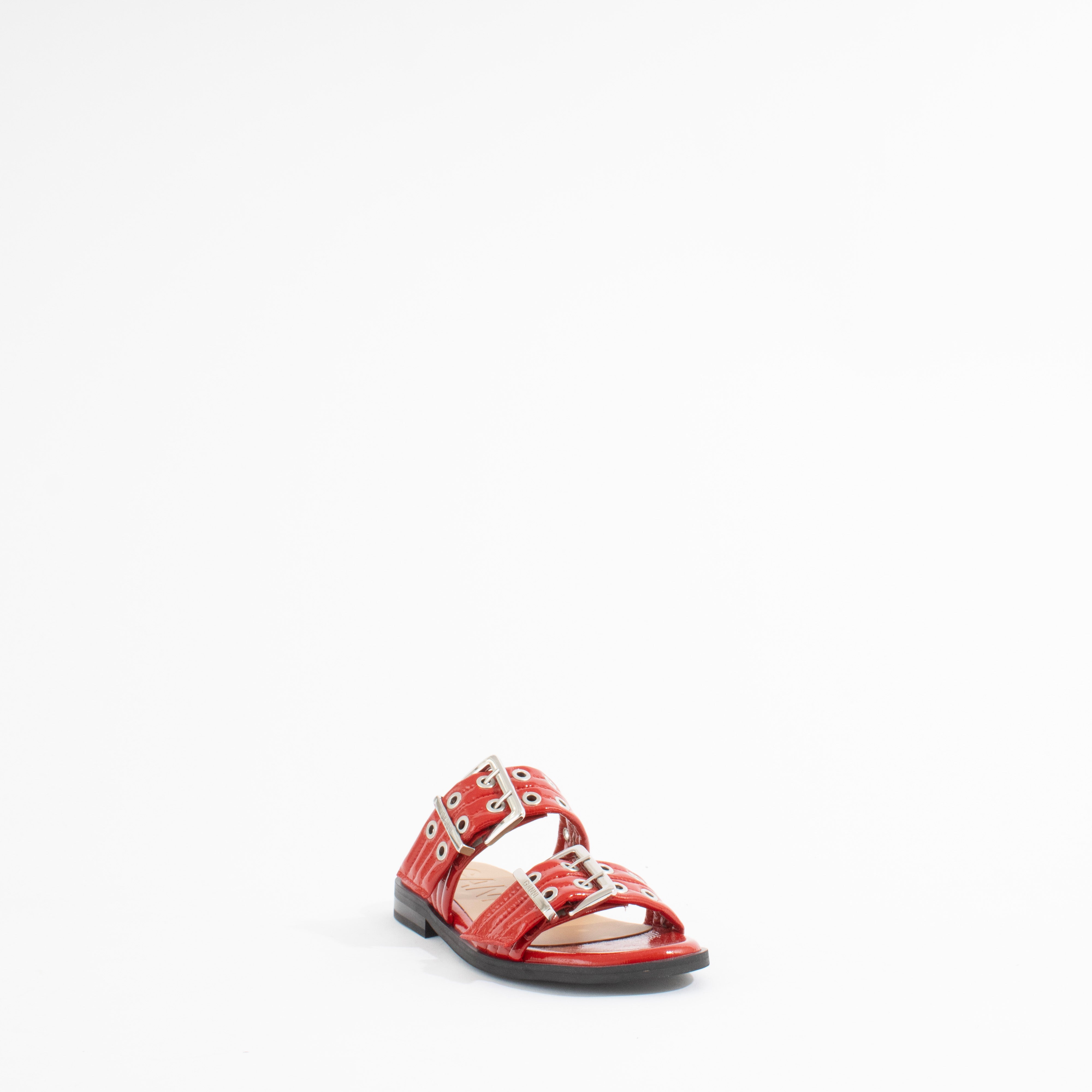 FEMININE BUCKLE TWO STRAP SANDAL | RACING RED