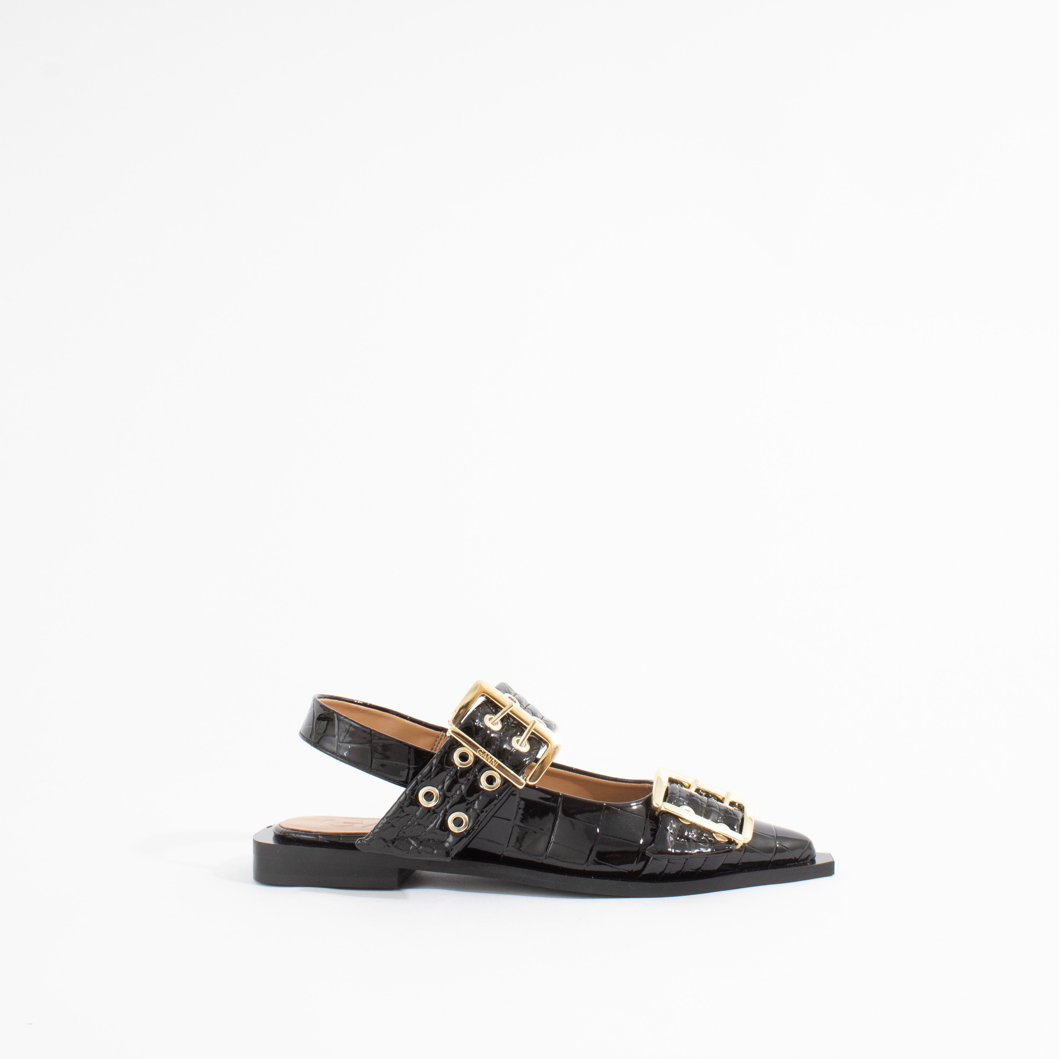 FEMININE BUCKLE BALLERINA | BLACK CROCO